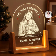 Art Design, Christmas, Custom Photo, First Christmas, Gift For Mother, Gifts For Her, Happy, New Baby, New Mom, Photo - Pencil Sketch - Dark BG - Gift For New Mom - Personalized Custom Photo Pencil Sketch The Year I Became A Mama Night Light