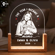 Art Design, Christmas, Custom Photo, First Christmas, Gift For Mother, Gifts For Her, Happy, New Baby, New Mom, Photo - Pencil Sketch - Dark BG - Gift For New Mom - Personalized Custom Photo Pencil Sketch The Year I Became A Mama Night Light