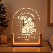 Art Design, Christmas, Custom Photo, First Christmas, Gift For Mother, Gifts For Her, Happy, New Baby, New Mom, Photo - Pencil Sketch - Dark BG - Gift For New Mom - Personalized Custom Photo Pencil Sketch The Year I Became A Mama Night Light