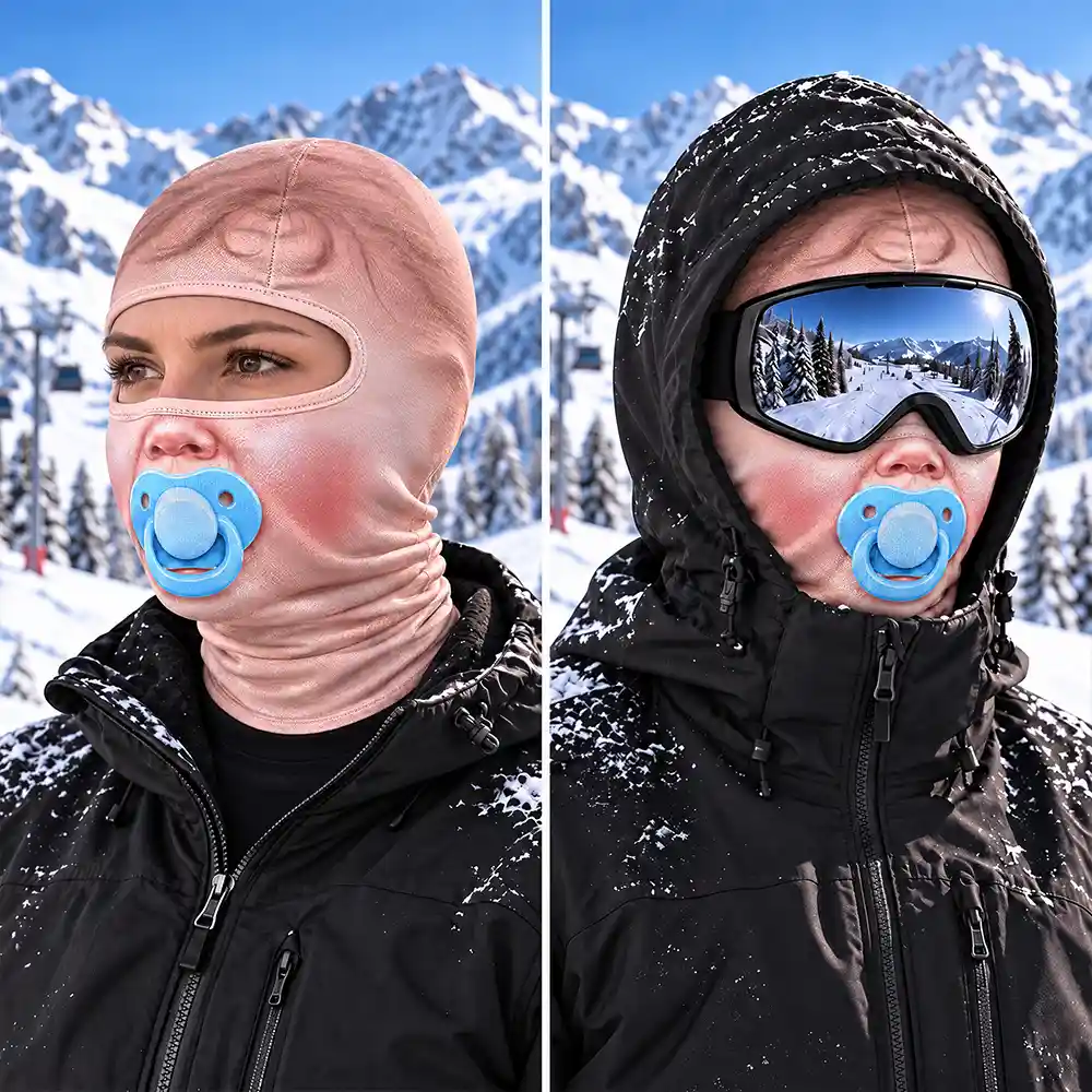 Christmas,Humorous,Icon,Skiing,Top Market - Winter Skiing Gag Gift For Friends, Matching Gear For Couple - Personalized 3D Realistic Funny Baby Face Balaclava Face Mask