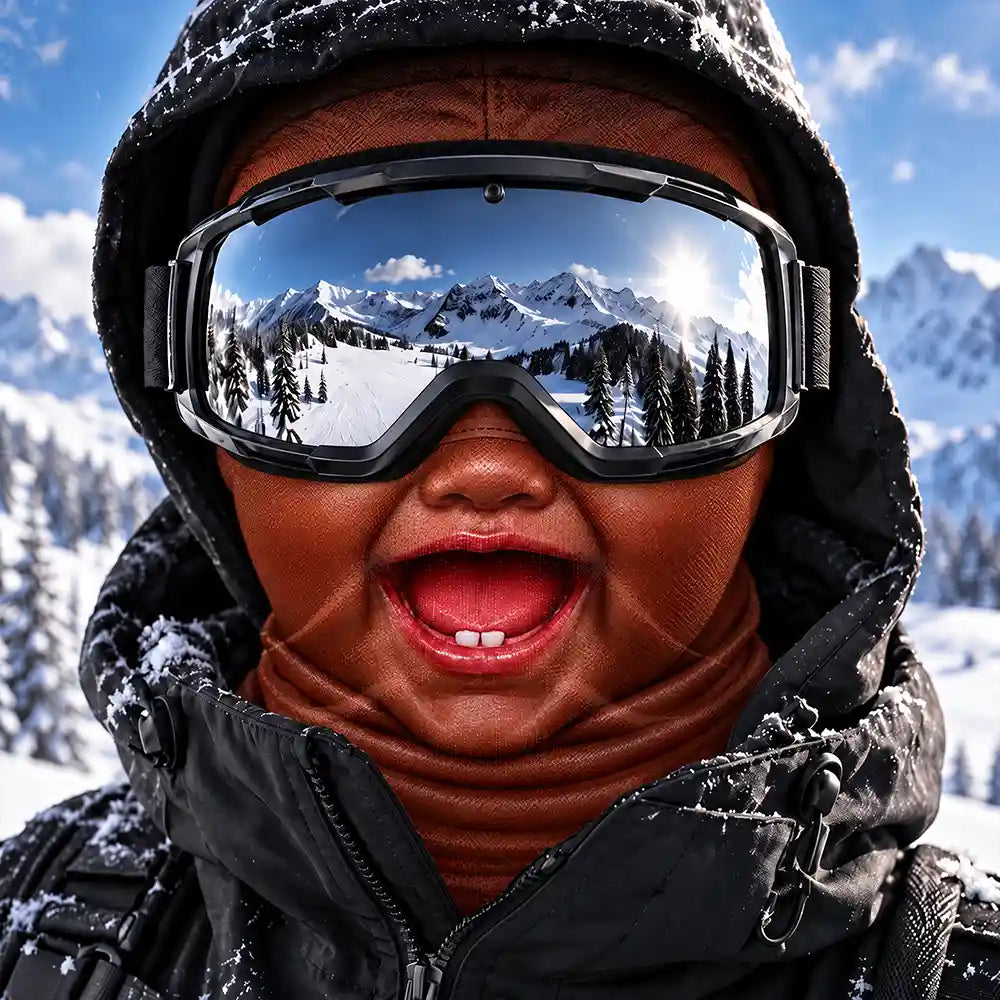 Christmas,Humorous,Icon,Skiing,Top Market - Winter Skiing Gag Gift For Friends, Matching Gear For Couple - Personalized 3D Realistic Funny Baby Face Balaclava Face Mask