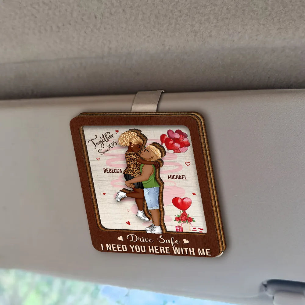 Gift For Couples, Gift For Husband, Gift For Boyfriend - Hugging Couple Together Since - Personalized Custom Shaped Car Visor Clip