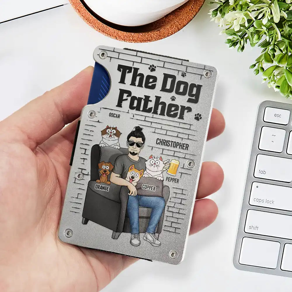 Pet Lovers, Pet Dad - Pet Dad The Dog Father Funny Dog Cat - Personalized Card Wallet With Money Clip