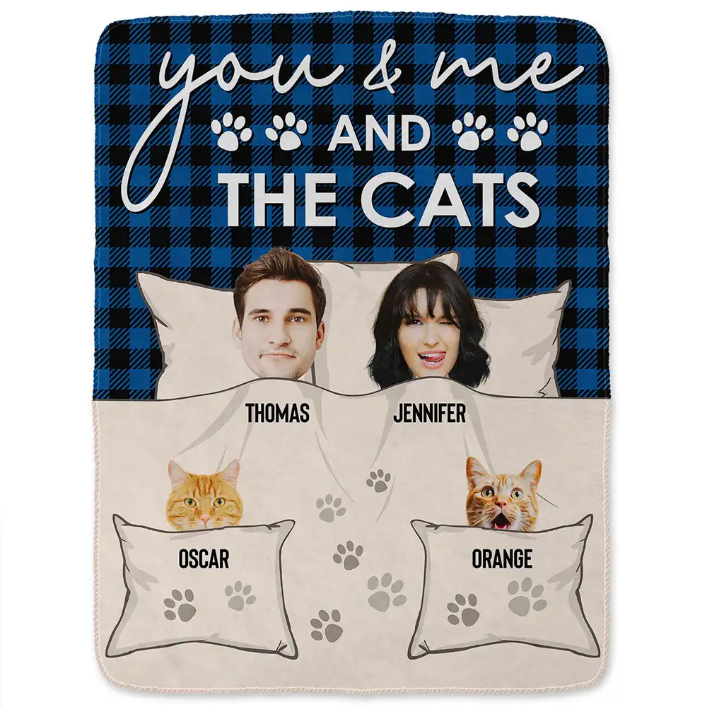 Gift For Couples, Gift For Husband, Gift For Wife, Pet Couple, Pet Lovers - Custom Photo You & Me And The Dogs Cats Fur Babies - Personalized Fleece Blanket, Sherpa Blanket