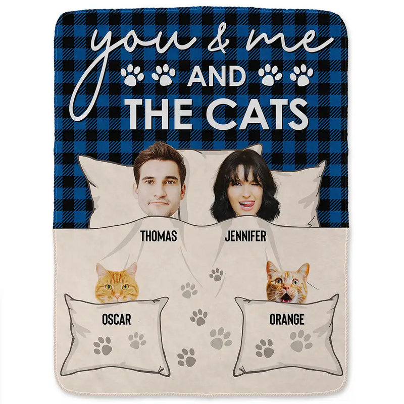 Gift For Couples, Gift For Husband, Gift For Wife, Pet Couple, Pet Lovers - Custom Photo You & Me And The Dogs Cats Fur Babies - Personalized Fleece Blanket, Sherpa Blanket