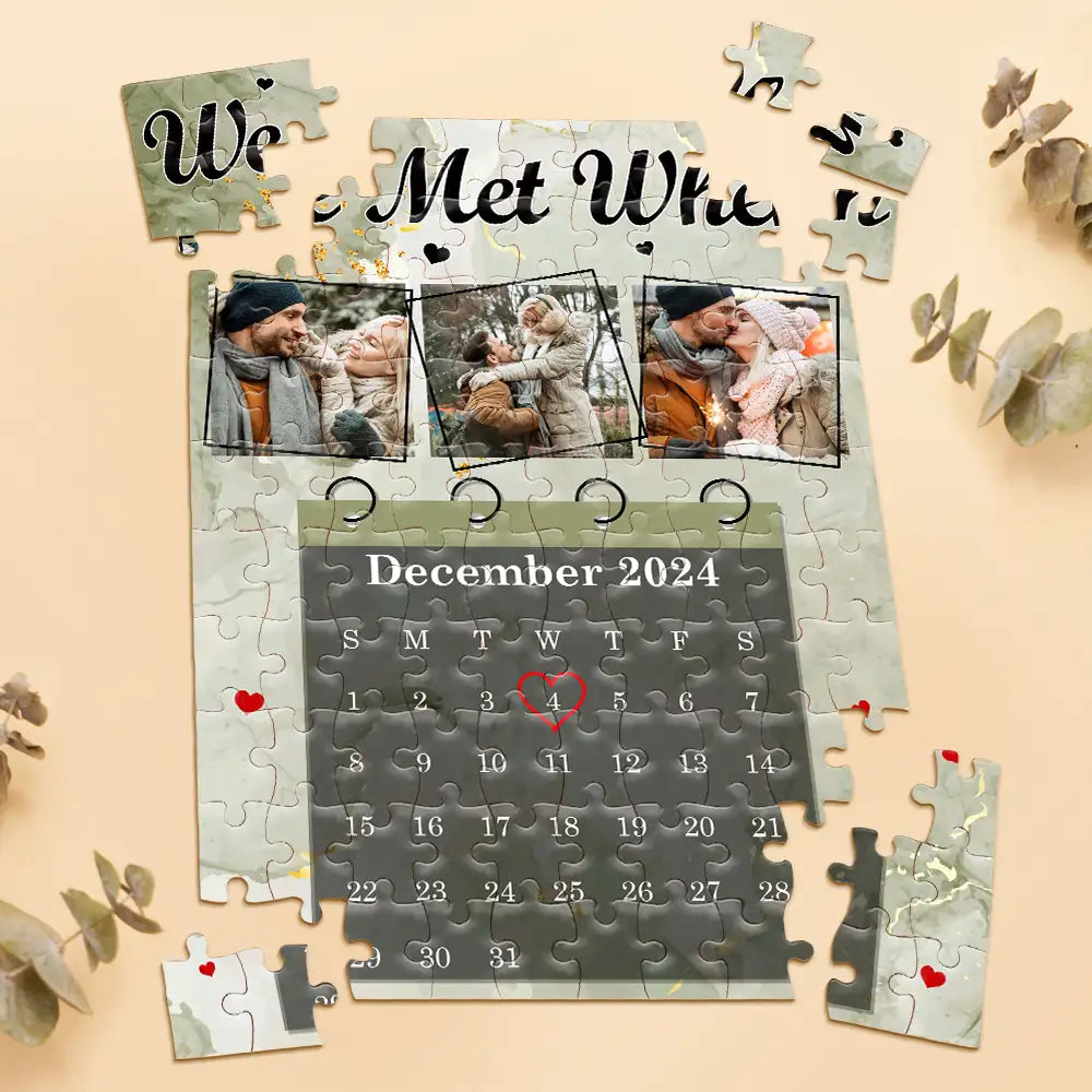 Gift For Couples,Gift For Husband,Gift For Wife,Custom Photo,Love - Custom Photo Calendar Couple The Day Our Journey Began - Personalized Jigsaw Puzzle