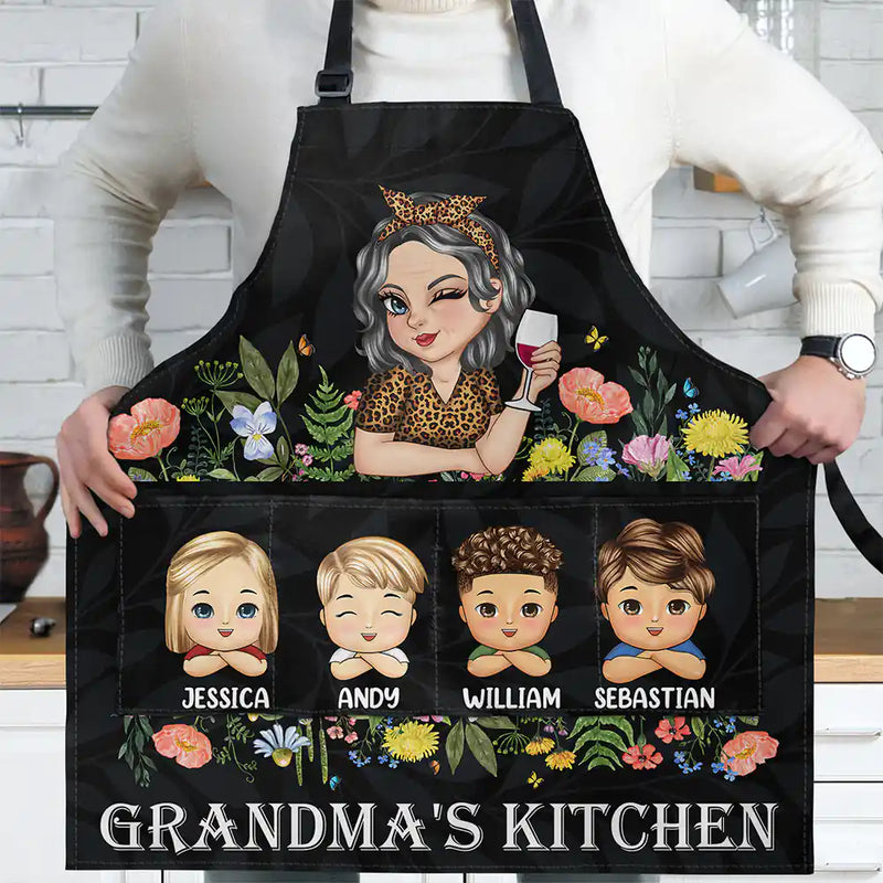 Gift For Grandma, Gift For Mother - Grandma's Kitchen With Grandkids - Personalized Apron