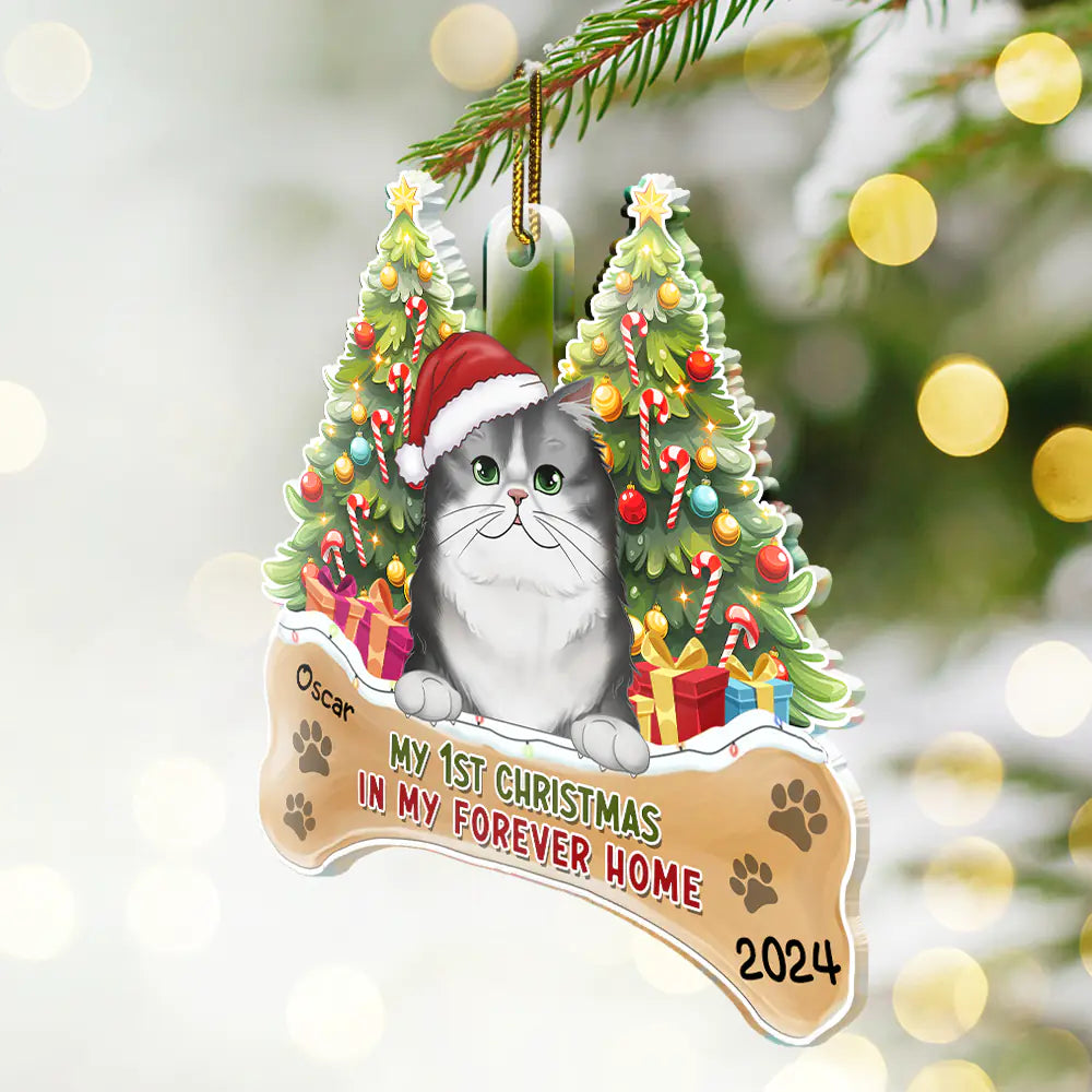 Pet Lovers, Cat Lovers, Dog Lovers - My First Christmas In My Forever Home Dogs Cats - Personalized Custom Shaped Acrylic Ornament
