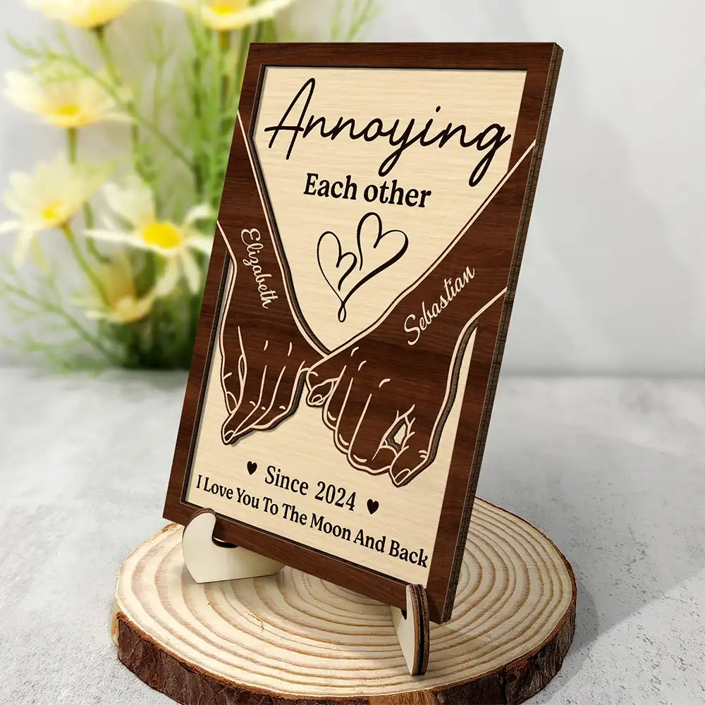Gift For Couples,Gift For Husband,Gift For Wife,Love - Couple Holding Hands Together Till Our Last Breath - Personalized 2-Layered Wooden Plaque With Stand