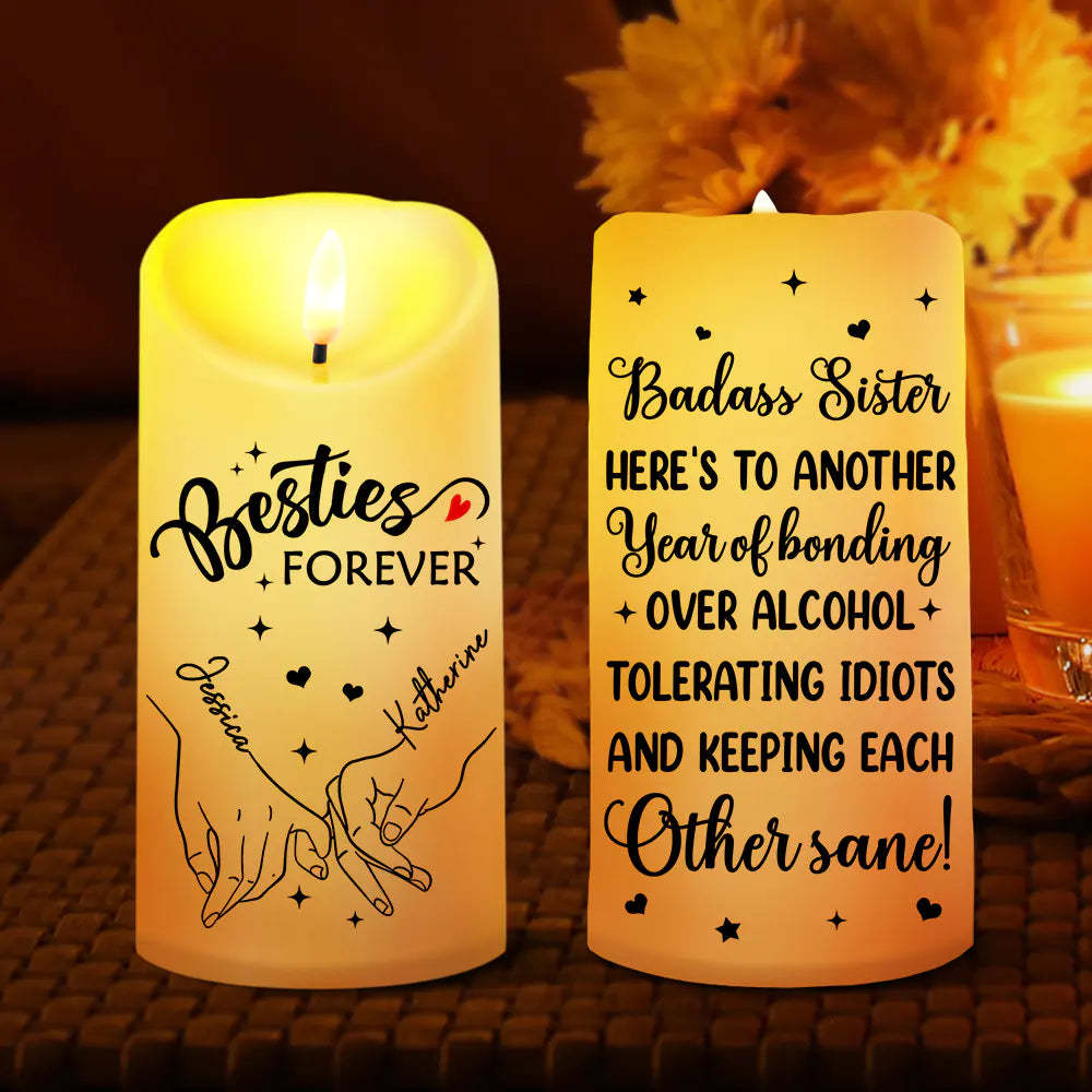 Gift For Bestie, Gift For Sisters - Holding Hands Our Memories Are Countless Our Friendship Is Endless - Personalized Flameless LED Candle