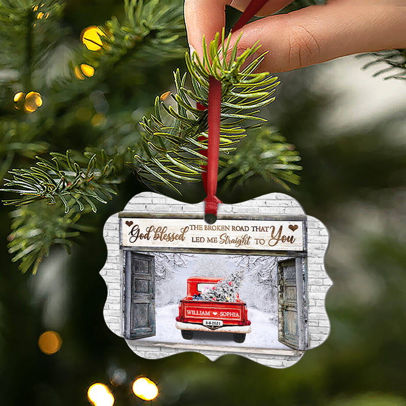 God Blessed The Broken Road - Gift For Husband And Wife - Personalized Custom Wooden Ornament, Aluminum Ornament