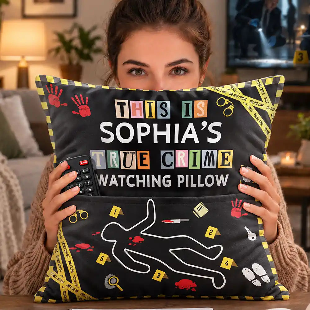 Christmas,Custom Text,Gift For Couples,Gift For Wife,Gifts For Her,Happy - Gift For True Crime Lovers - Personalized Binge Watching Pocket Pillow