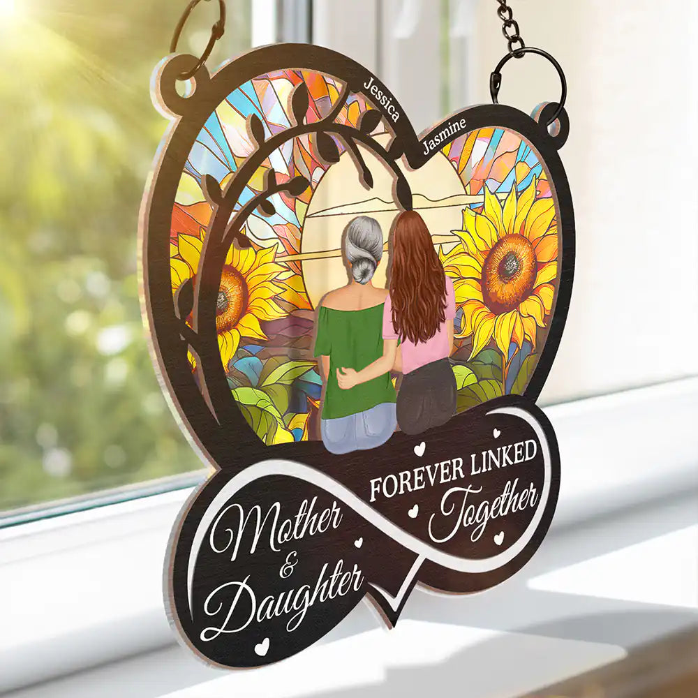 Mom - Daughters (Adult) - Mother And Daughter Forever Linked Together - Personalized Window Hanging Suncatcher Ornament