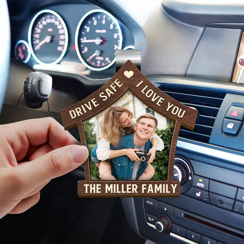Family,Love,Gift For Husband,Gift For Wife,Parents,Gift For Grandparents - Custom Photo Drive Safe We Love You - Personalized Custom Shaped Car Visor Clip
