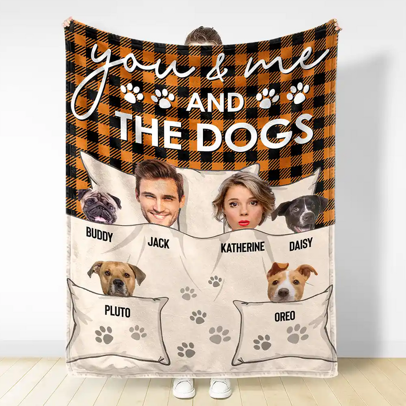 Gift For Couples, Gift For Husband, Gift For Wife, Pet Couple, Pet Lovers - Custom Photo You & Me And The Dogs Cats Fur Babies - Personalized Fleece Blanket, Sherpa Blanket