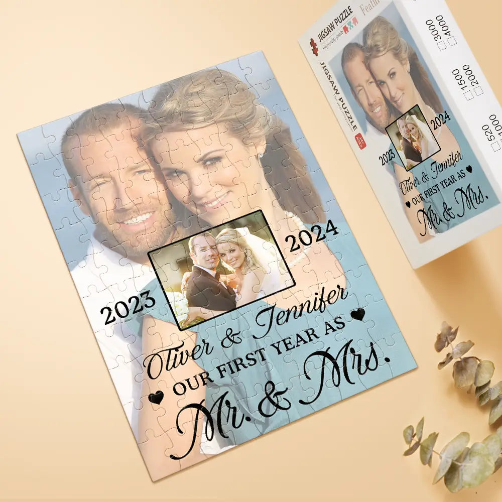 Gift For Couples, Gift For Husband, Gift For Wife - Custom Photo Our First Anniversary As Mr. & Mrs. - Personalized Jigsaw Puzzle