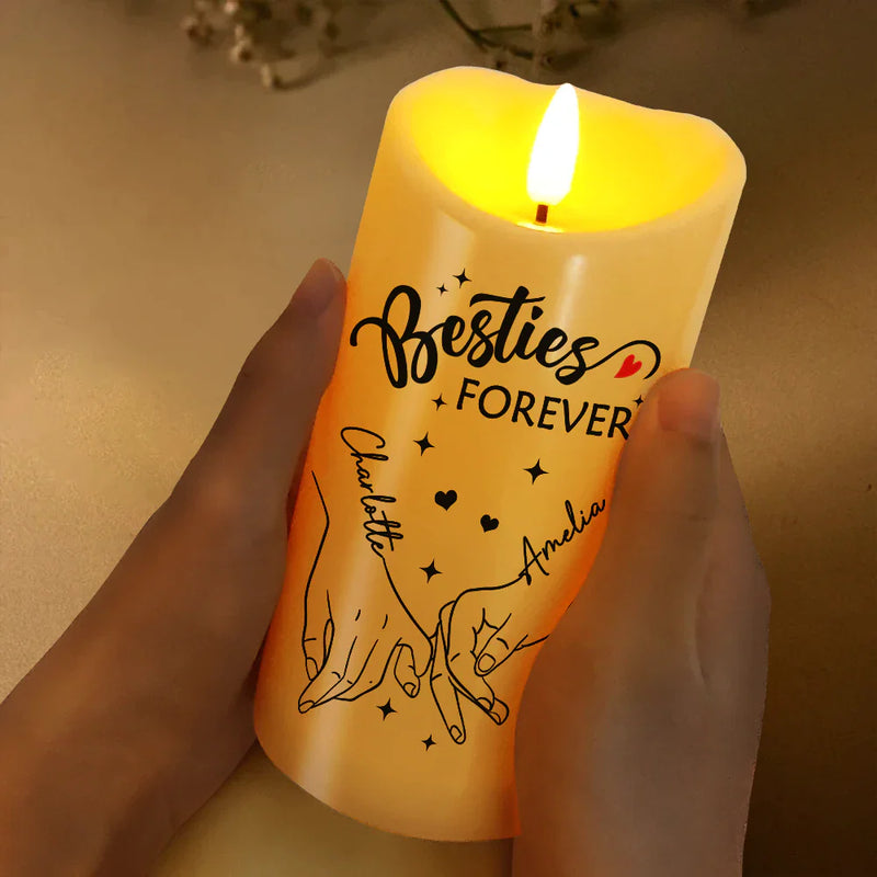 Gift For Bestie, Gift For Sisters - Holding Hands Our Memories Are Countless Our Friendship Is Endless - Personalized Flameless LED Candle