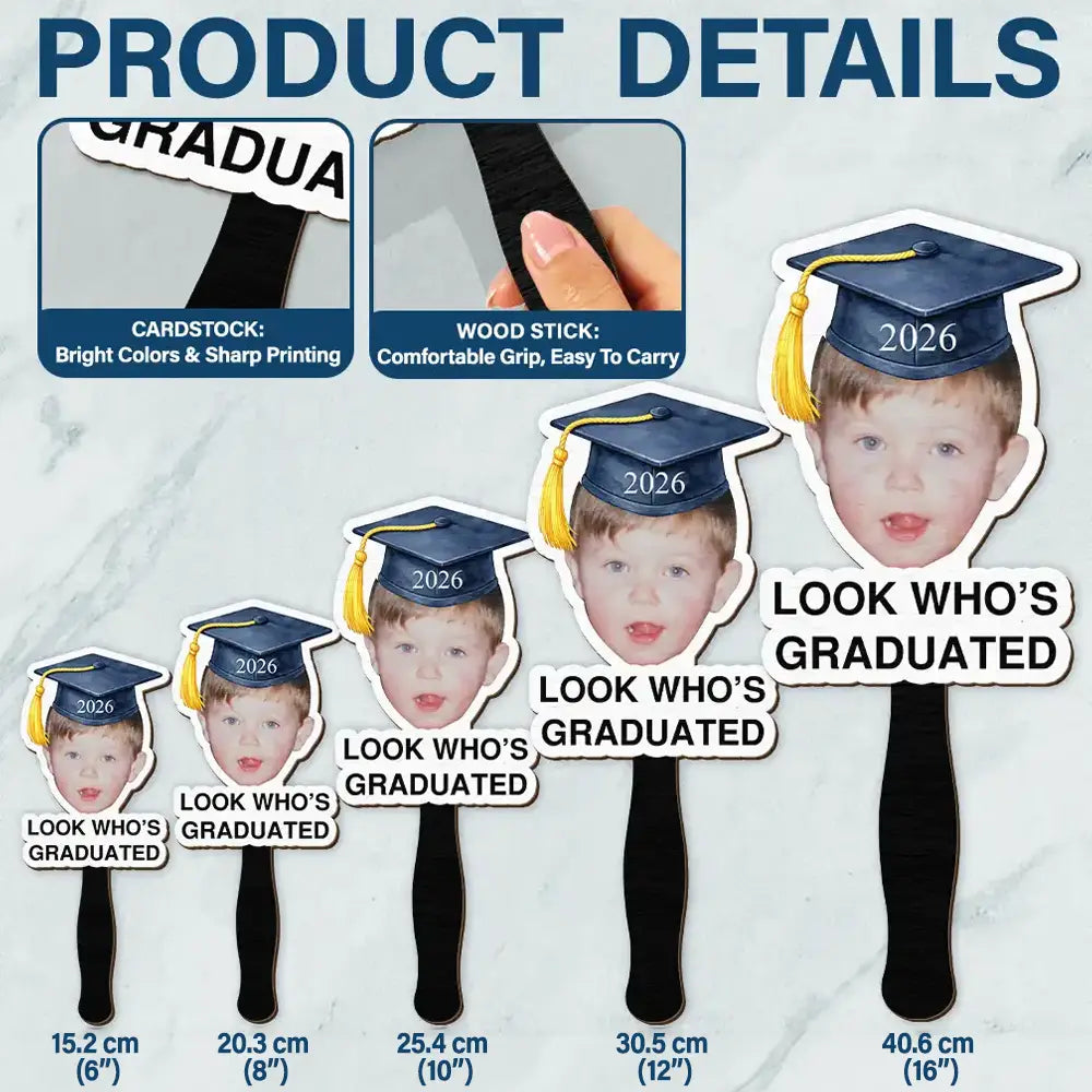 Graduation,Custom Photo,Happy,Gift For Yourself,Family - Custom Photo Childhood Look Who's Graduated - Personalised Graduation Handheld Fan