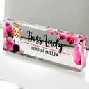 Gifts For Colleagues,Custom Photo,Gift For Bestie,Happy - Boss Lady Flower Frame - Personalized Desk Name Plate