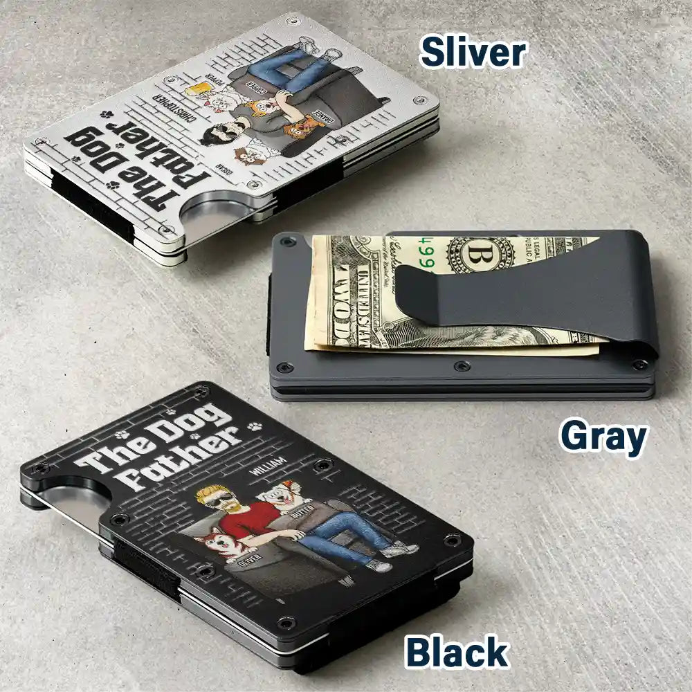 Pet Lovers, Pet Dad - Pet Dad The Dog Father Funny Dog Cat - Personalized Card Wallet With Money Clip