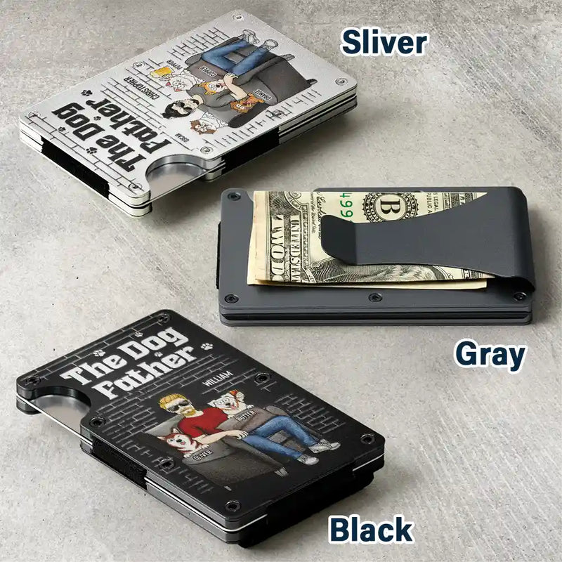 Pet Lovers, Pet Dad - Pet Dad The Dog Father Funny Dog Cat - Personalized Card Wallet With Money Clip