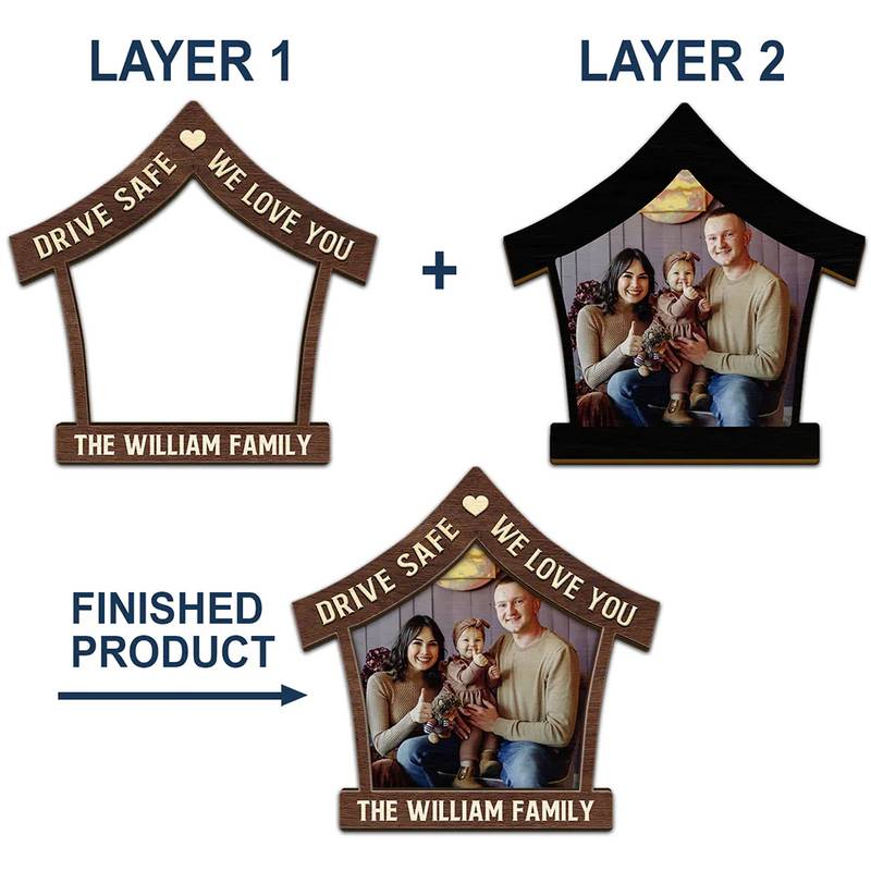 Family,Love,Gift For Husband,Gift For Wife,Parents,Gift For Grandparents - Custom Photo Drive Safe We Love You - Personalized Custom Shaped Car Visor Clip