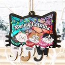 Christmas,Happy,Pet Lovers,Cat Lovers - Hanging Cats Meowy Catmas - Personalized Wooden Cutout Ornament