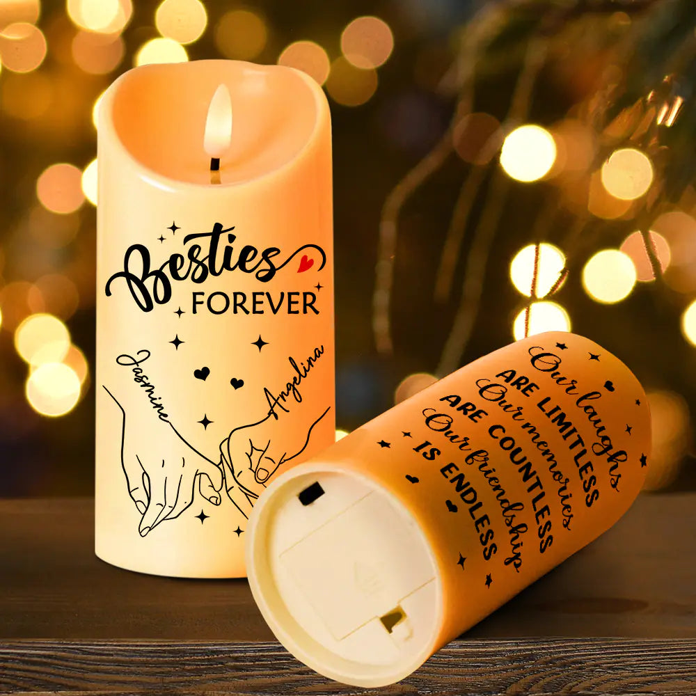 Gift For Bestie, Gift For Sisters - Holding Hands Our Memories Are Countless Our Friendship Is Endless - Personalized Flameless LED Candle