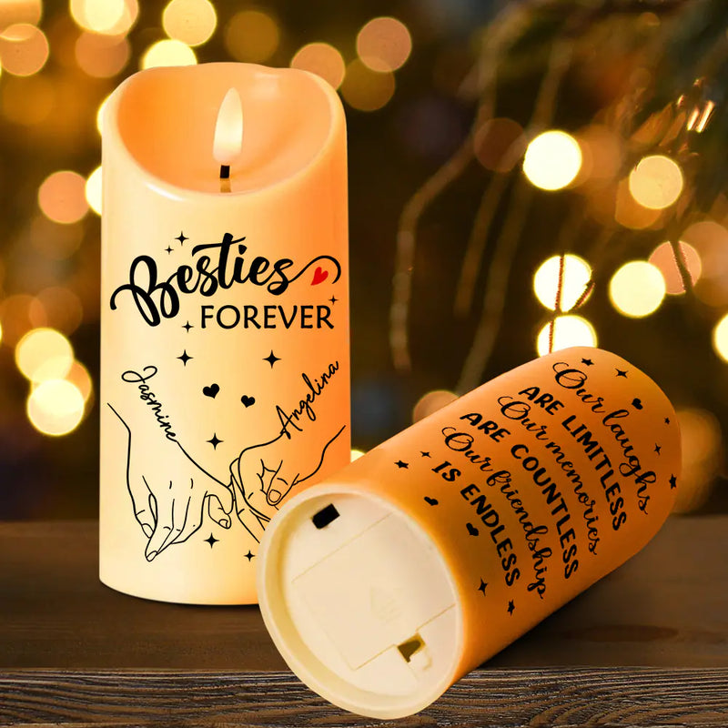 Gift For Bestie, Gift For Sisters - Holding Hands Our Memories Are Countless Our Friendship Is Endless - Personalized Flameless LED Candle