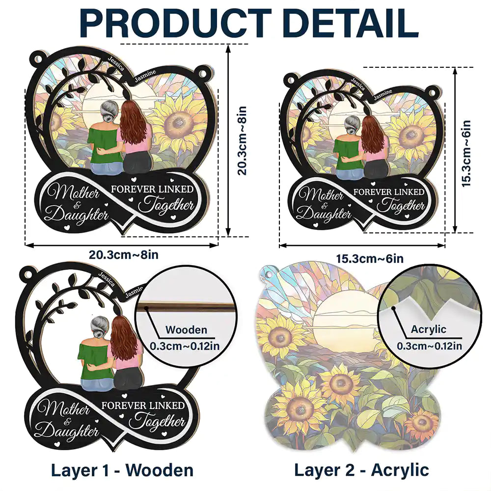 Mom - Daughters (Adult) - Mother And Daughter Forever Linked Together - Personalized Window Hanging Suncatcher Ornament