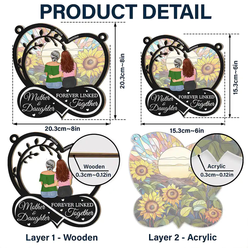 Mom - Daughters (Adult) - Mother And Daughter Forever Linked Together - Personalized Window Hanging Suncatcher Ornament