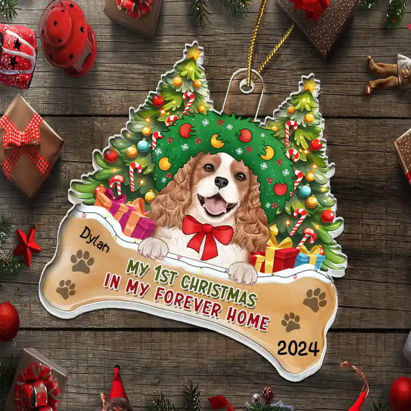 Pet Lovers, Cat Lovers, Dog Lovers - My First Christmas In My Forever Home Dogs Cats - Personalized Custom Shaped Acrylic Ornament
