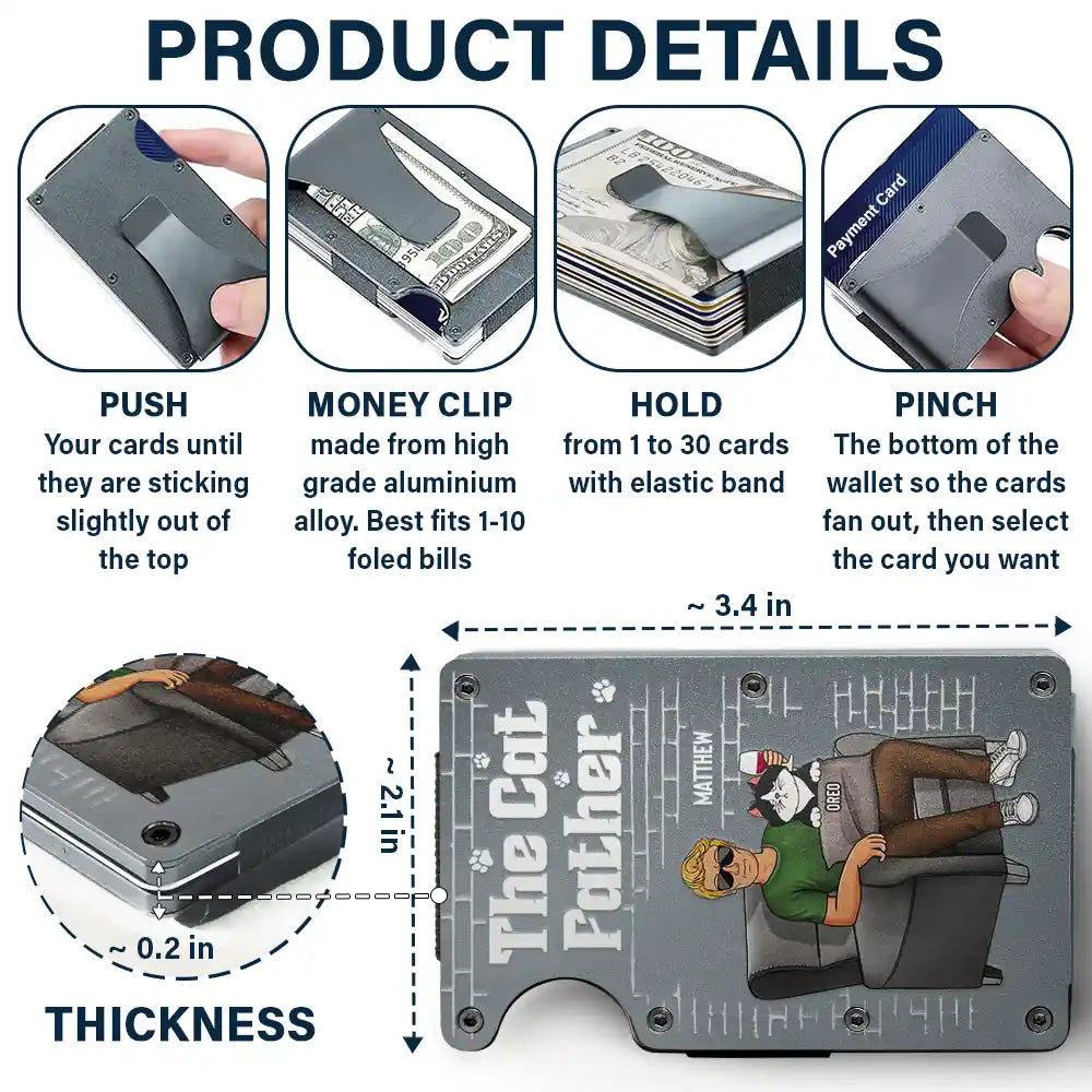 Pet Lovers, Pet Dad - Pet Dad The Dog Father Funny Dog Cat - Personalized Card Wallet With Money Clip