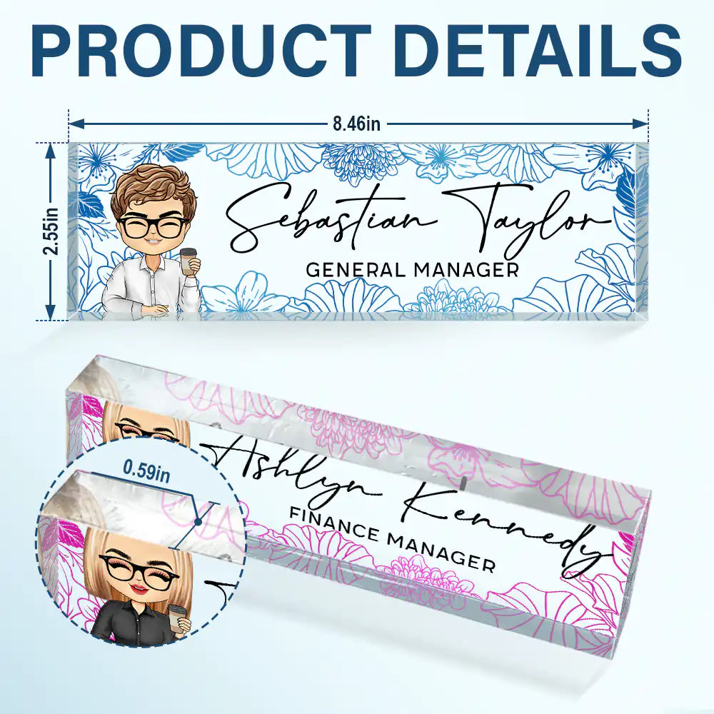 Gift For Bestie, Gift For Sisters, Gifts For Colleagues - Floral Woman Man Office - Personalized Desk Name Plate