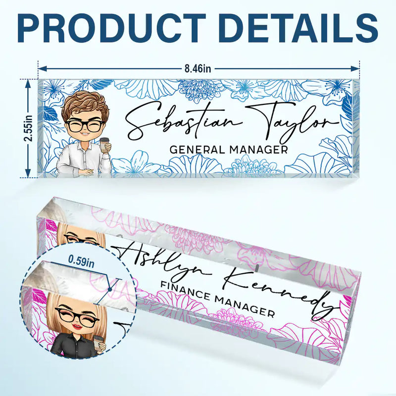 Gift For Bestie, Gift For Sisters, Gifts For Colleagues - Floral Woman Man Office - Personalized Desk Name Plate