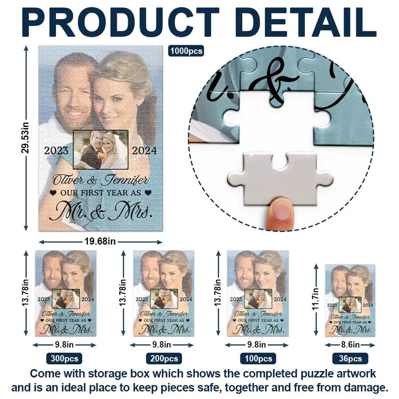Gift For Couples, Gift For Husband, Gift For Wife - Custom Photo Our First Anniversary As Mr. & Mrs. - Personalized Jigsaw Puzzle