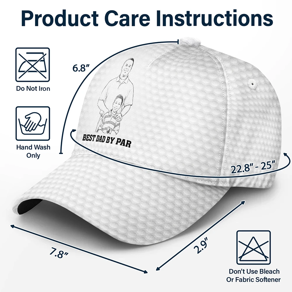 Gift For Father,Gift For Grandpa,Golf,Happy - Custom Photo Pencil Sketch Best Dad Grandpa By Par Golf Clubs - Personalized Classic Cap