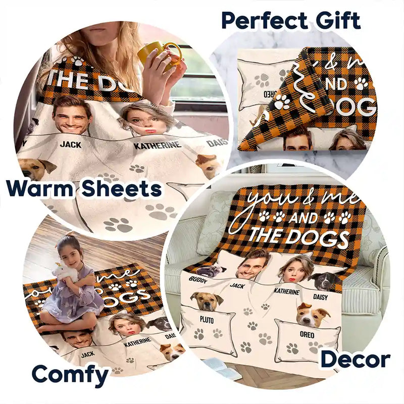 Gift For Couples, Gift For Husband, Gift For Wife, Pet Couple, Pet Lovers - Custom Photo You & Me And The Dogs Cats Fur Babies - Personalized Fleece Blanket, Sherpa Blanket