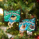 Christmas,Happy,Pet Lovers,Cat Lovers - Hanging Cats Meowy Catmas - Personalized Wooden Cutout Ornament
