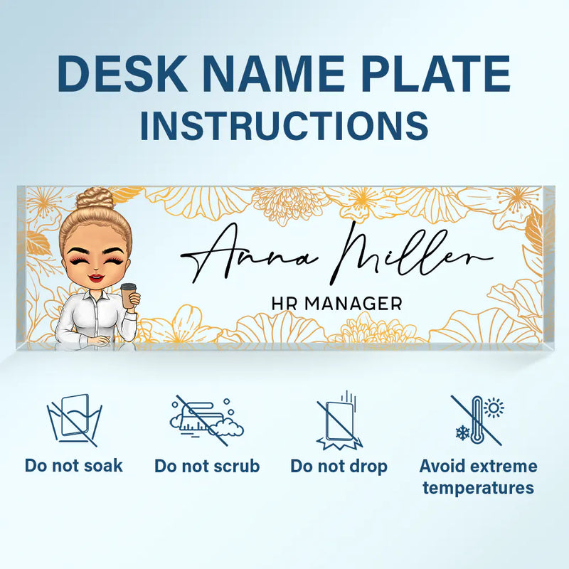 Gift For Bestie, Gift For Sisters, Gifts For Colleagues - Floral Woman Man Office - Personalized Desk Name Plate