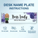 Gifts For Colleagues,Custom Photo,Gift For Bestie,Happy - Boss Lady Flower Frame - Personalized Desk Name Plate