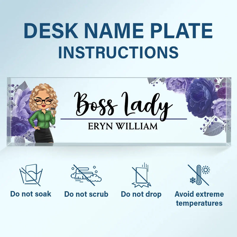 Gifts For Colleagues,Custom Photo,Gift For Bestie,Happy - Boss Lady Flower Frame - Personalized Desk Name Plate