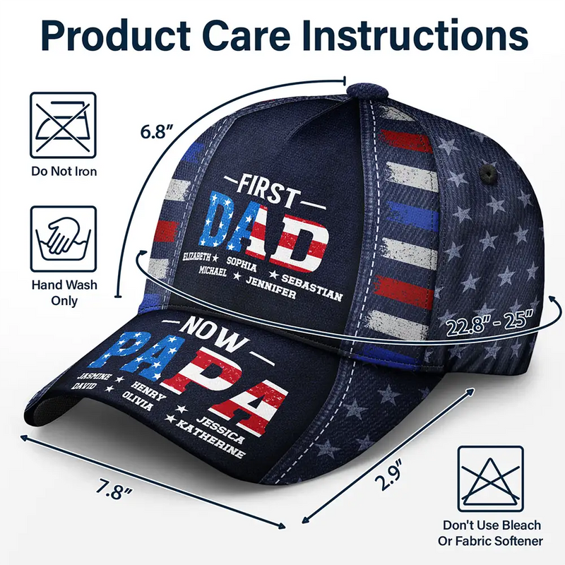 Gift For Father,Gift For Grandpa,Independence Day,Happy - America First Dad Now Grandpa Kid Names - Personalized Classic Cap