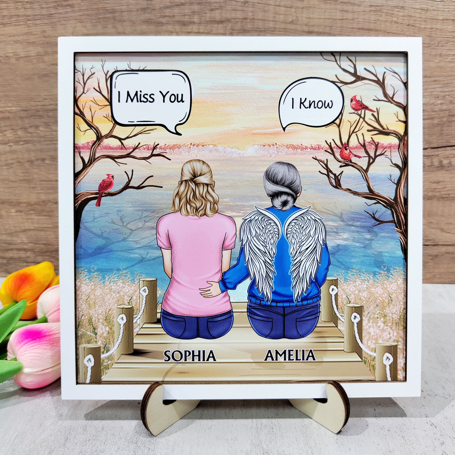 I Miss You I Know - Memorial Gift For Family, Friends, Siblings - Personalized 2-Layered Wooden Plaque With Stand