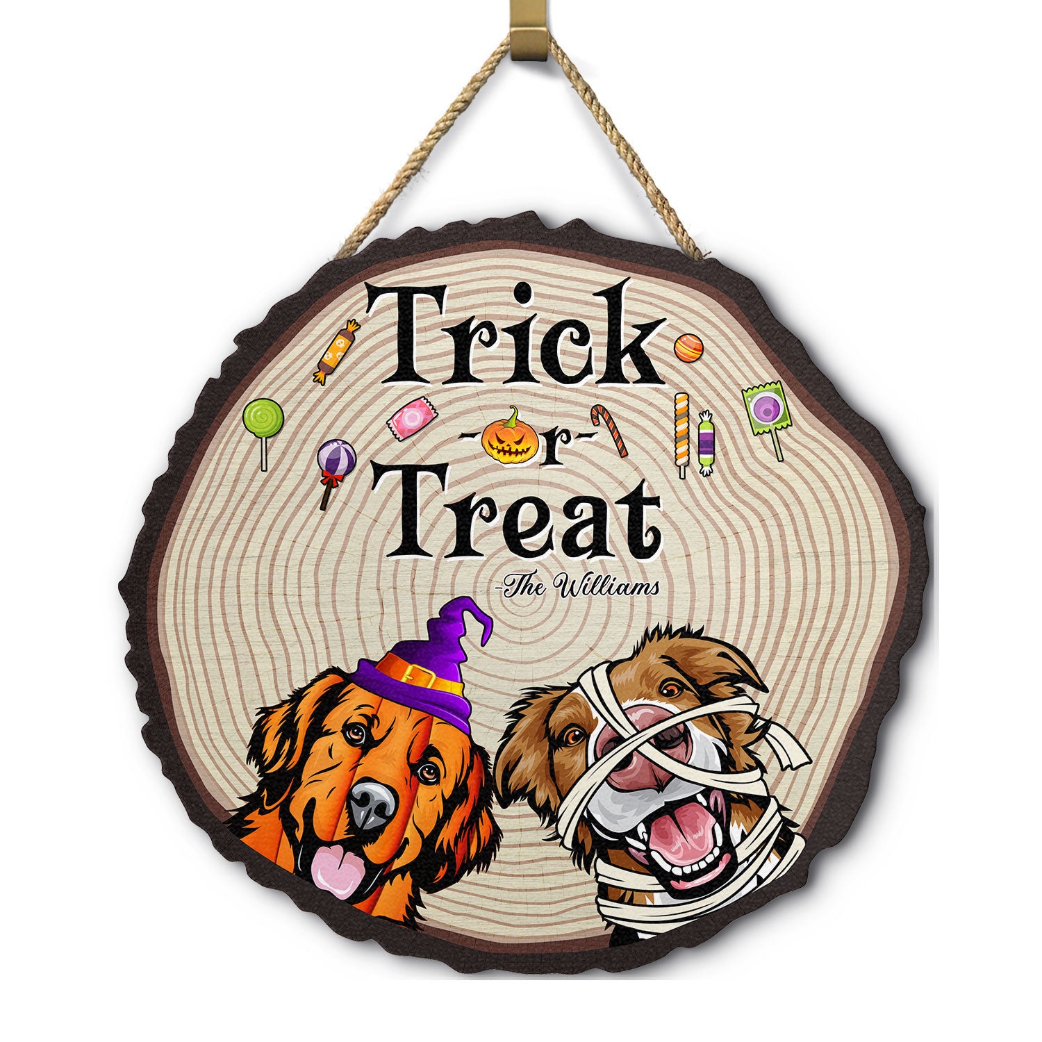 Halloween Trick Or Treat Dogs - Door Sign, Backyard Sign, Home Decor Gift For Dog Lovers - Personalized Custom Shaped Wood Sign