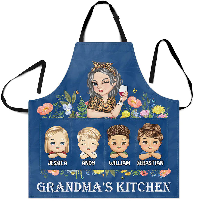 Gift For Grandma, Gift For Mother - Grandma's Kitchen With Grandkids - Personalized Apron