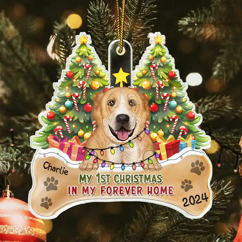 Pet Lovers, Cat Lovers, Dog Lovers - My First Christmas In My Forever Home Dogs Cats - Personalized Custom Shaped Acrylic Ornament
