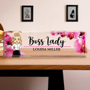 Gifts For Colleagues,Custom Photo,Gift For Bestie,Happy - Boss Lady Flower Frame - Personalized Desk Name Plate