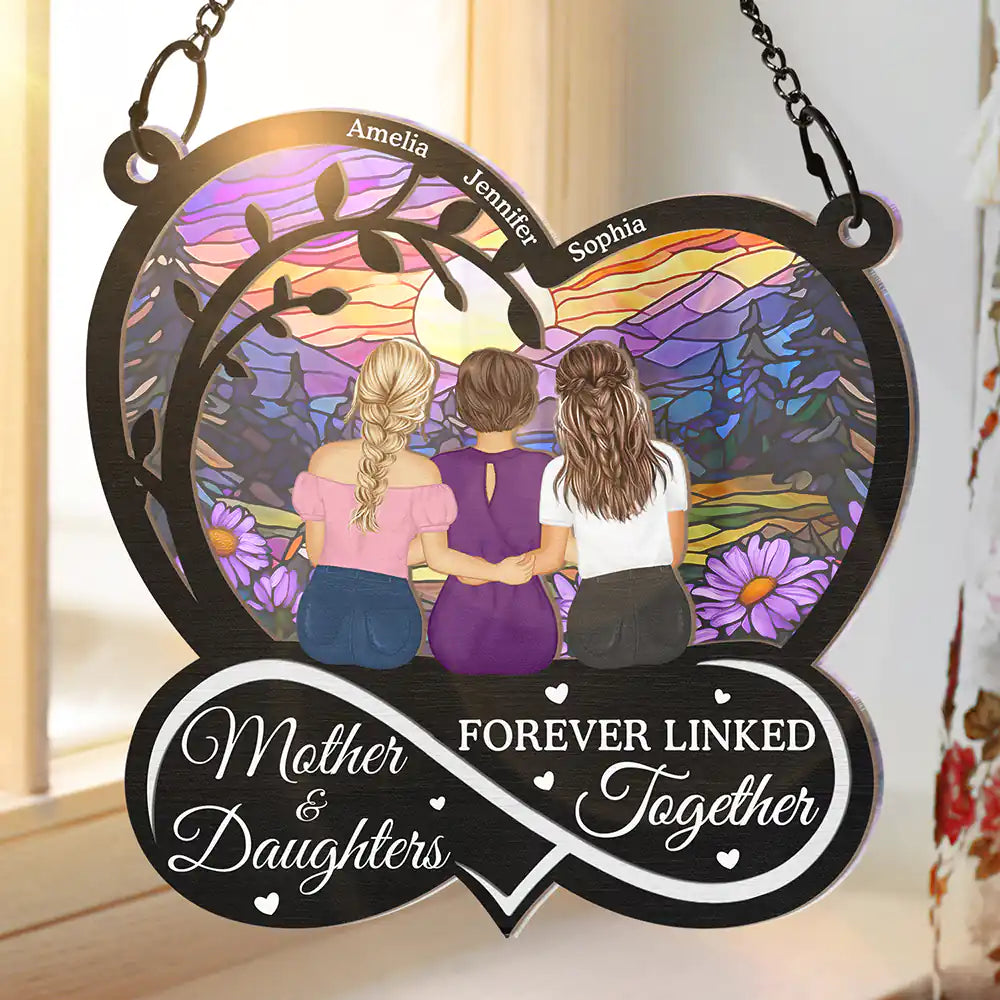 Mother And Daughter Forever Linked Together - Personalized Window Hanging Suncatcher Ornament