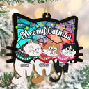 Christmas,Happy,Pet Lovers,Cat Lovers - Hanging Cats Meowy Catmas - Personalized Wooden Cutout Ornament